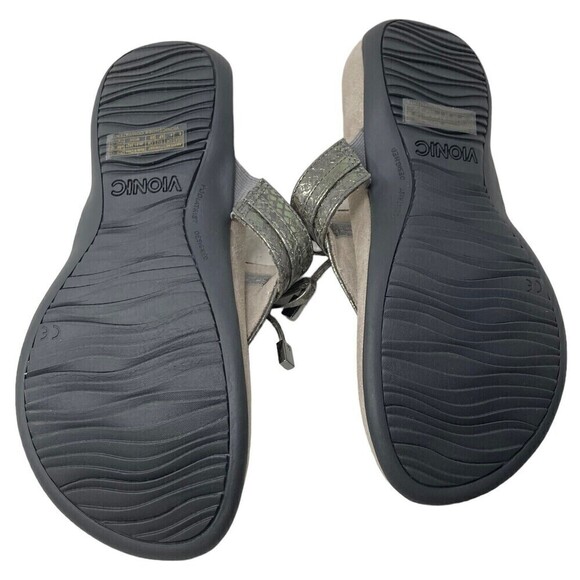 NEW Vionic Amaya Women's Size 6W Wide Sandals Shoes Gray Snake Print Flip Flop - Picture 9 of 13